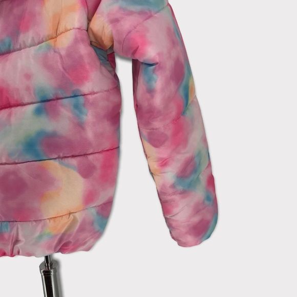 Rothschild Girls Pastel Rainbow Tie Dye Hooded Puffer Coat with Pockets - Picture 7 of 13